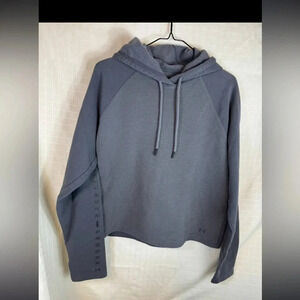 Womens Under Armour Hooded Size Medium UA Loose Crop Top Sweatshirt Fleece Gray